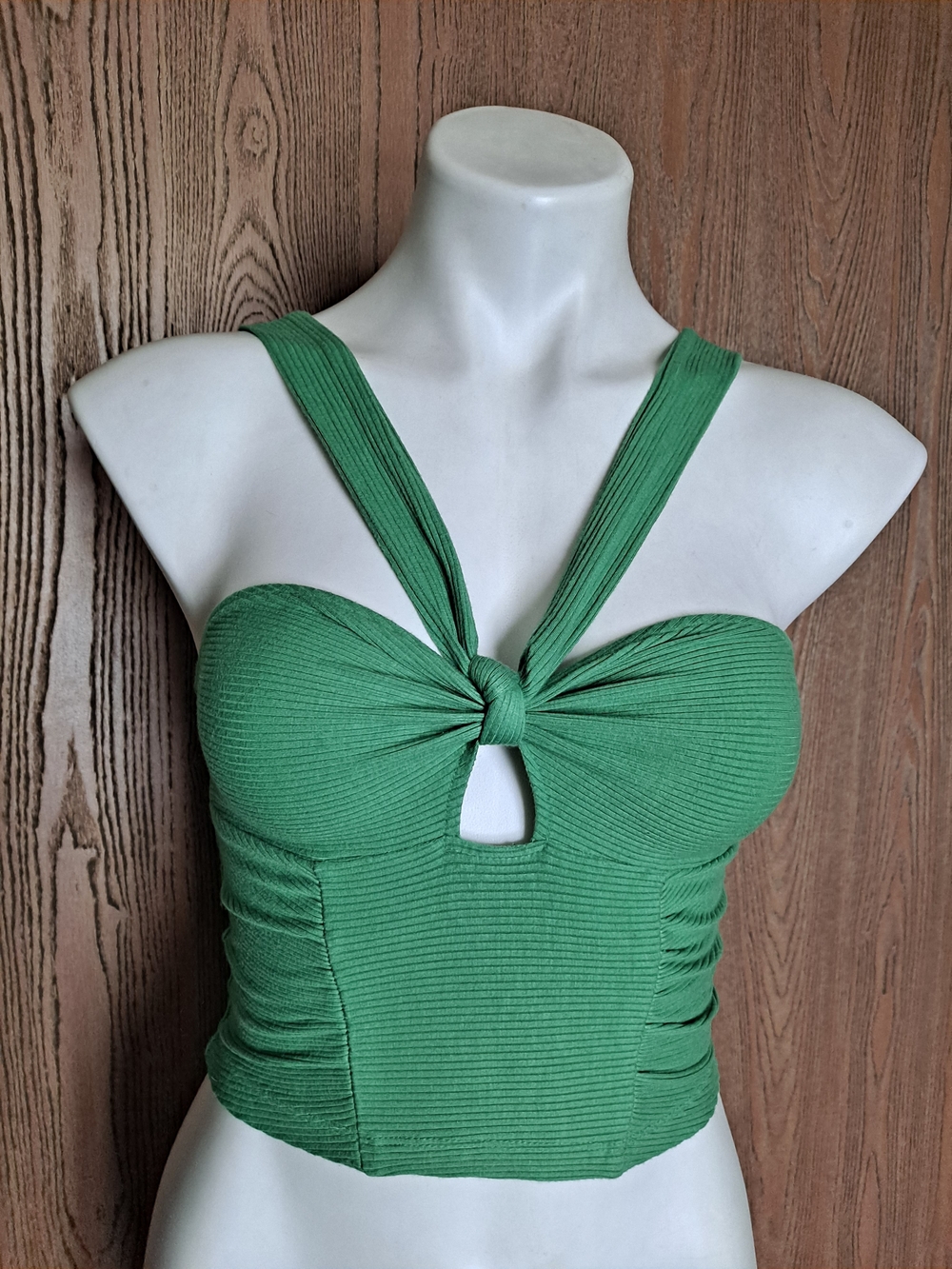 Urban Outfitters Green Knot-Front Ribbed Crop Top
